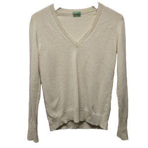 Vintage United Colors of Benetton V Neck Cashmere Sweater Cream Ivory Womens Med